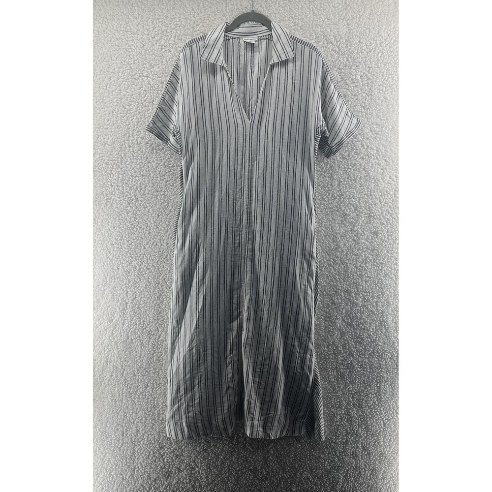 Lucky Brand Maxi Shirt Dress Women's Size XS Linen Blend Striped Collared V-Neck